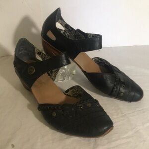 RIEKER Blue Leather Studded Heeled Mary Janes